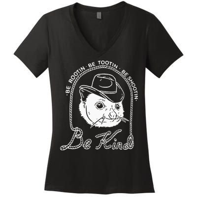 Be Rootin Be Tootin Be Shootin Be Kind Cowboy Opossum Lover Women's V-Neck T-Shirt