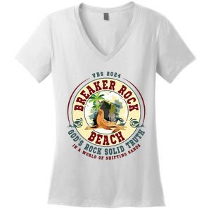 Breaker Rock Beach Gods Rock Solid Truth In A World Vbs Women's V-Neck T-Shirt