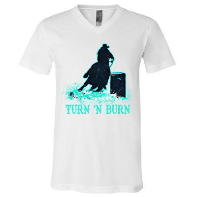 Barrel Racer Barrel Racing Horse Turn And Burn Teal Blue Cute Gift V-Neck T-Shirt