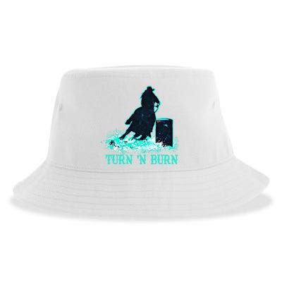 Barrel Racer Barrel Racing Horse Turn And Burn Teal Blue Cute Gift Sustainable Bucket Hat