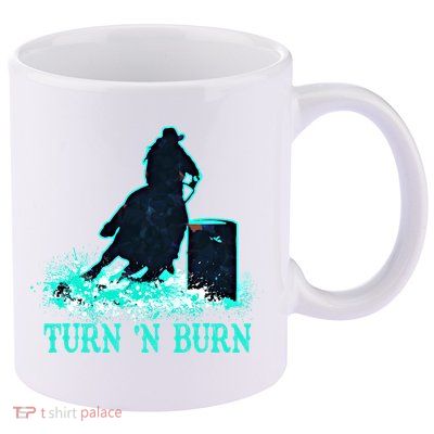 Barrel Racer Barrel Racing Horse Turn And Burn Teal Blue Cute Gift 11oz C Handle Ceramic Mug
