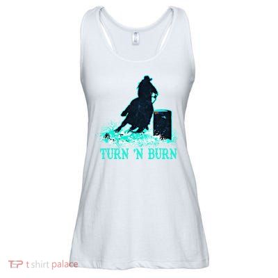 Barrel Racer Barrel Racing Horse Turn And Burn Teal Blue Cute Gift Ladies Essential Flowy Tank