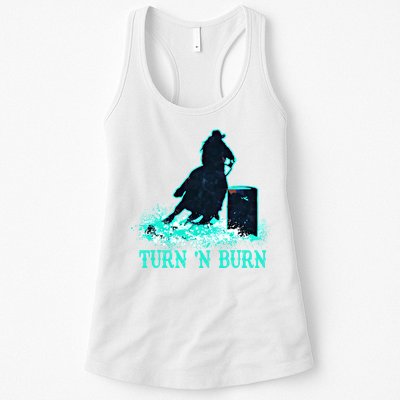 Barrel Racer Barrel Racing Horse Turn And Burn Teal Blue Cute Gift Womens Tank Top