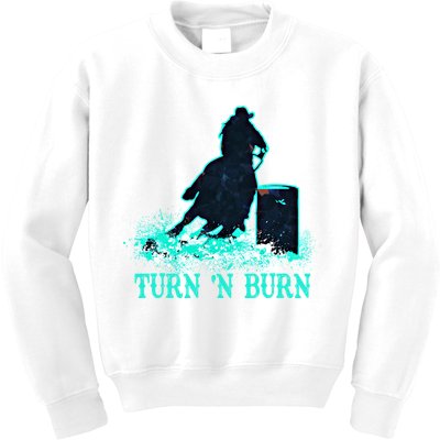 Barrel Racer Barrel Racing Horse Turn And Burn Teal Blue Cute Gift Kids Sweatshirt