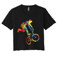 BMX Rider Bike Bicycle Stunt Racing Kids Women's Crop Top Tee