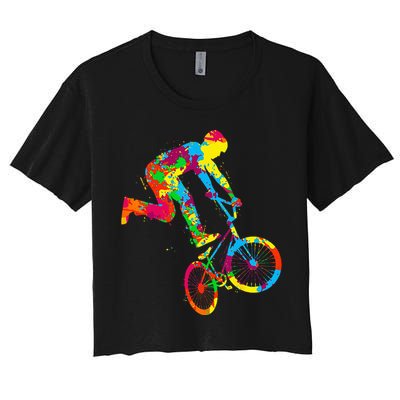 BMX Rider Bike Bicycle Stunt Racing Kids Women's Crop Top Tee