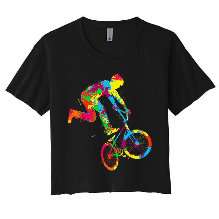 BMX Rider Bike Bicycle Stunt Racing Kids Women's Crop Top Tee