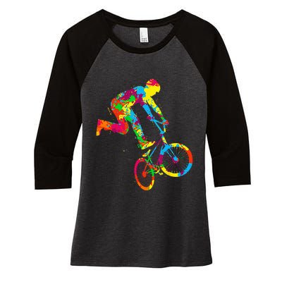 BMX Rider Bike Bicycle Stunt Racing Kids Women's Tri-Blend 3/4-Sleeve Raglan Shirt