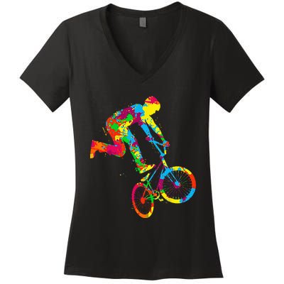 BMX Rider Bike Bicycle Stunt Racing Kids Women's V-Neck T-Shirt