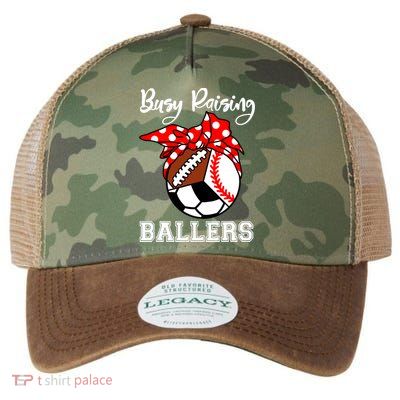 Busy Raising Ballers Funny Baseball Football Soccer Mom Legacy Tie Dye Trucker Hat