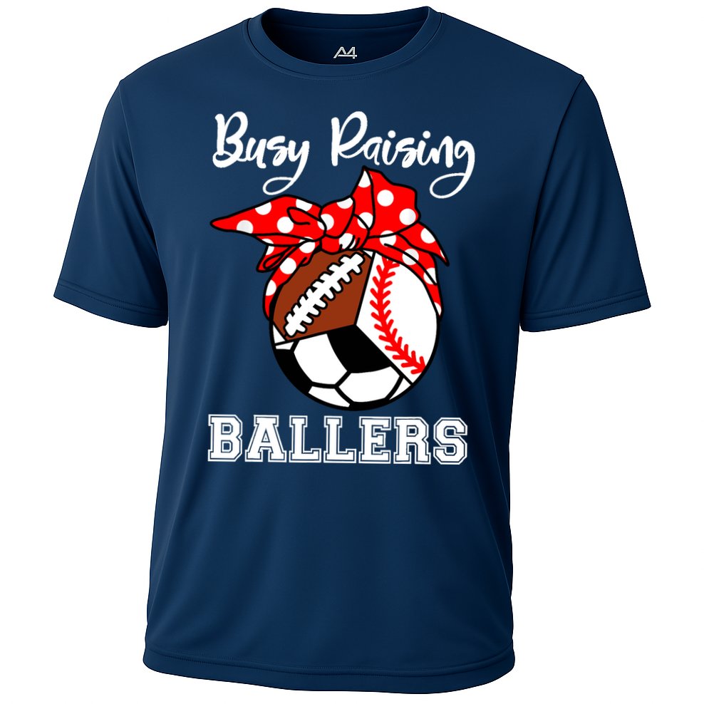 Busy Raising Ballers Funny Baseball Football Soccer Mom Cooling Performance Crew T-Shirt