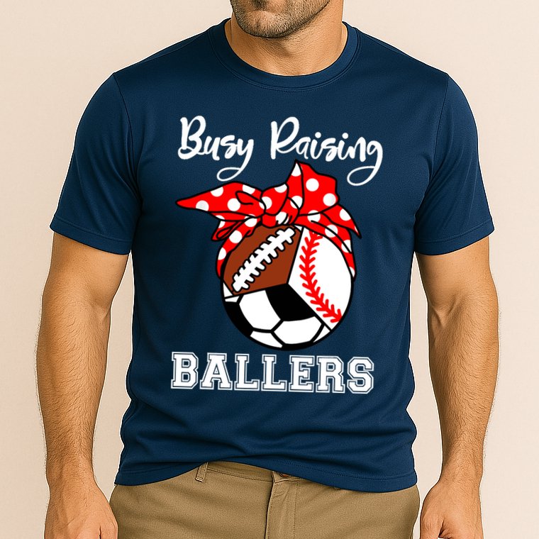 Busy Raising Ballers Funny Baseball Football Soccer Mom Cooling Performance Crew T-Shirt