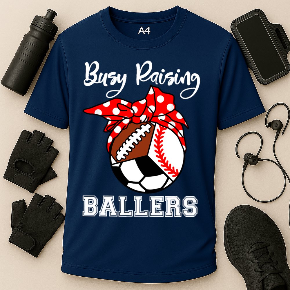 Busy Raising Ballers Funny Baseball Football Soccer Mom Cooling Performance Crew T-Shirt