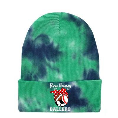 Busy Raising Ballers Funny Baseball Football Soccer Mom Tie Dye 12in Knit Beanie