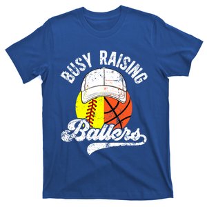 Busy Raising Ballers Basketball Softball Dad Funny Gift T-Shirt