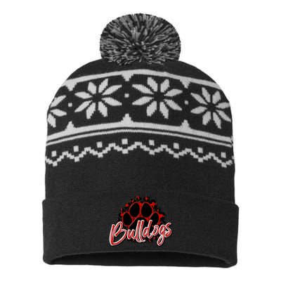 Bulldogs Red Black Cheetah School Sports Fan Team Spirit USA-Made Snowflake Beanie