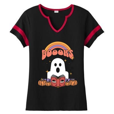 Booooks Reading Books Sarcastic Halloween Costume Boo Read Gift Ladies Halftime Notch Neck Tee