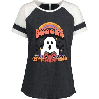 Booooks Reading Books Sarcastic Halloween Costume Boo Read Gift Enza Ladies Jersey Colorblock Tee