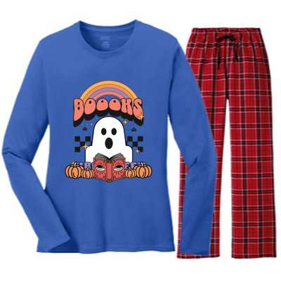 Booooks Reading Books Sarcastic Halloween Costume Boo Read Gift Women's Long Sleeve Flannel Pajama Set 