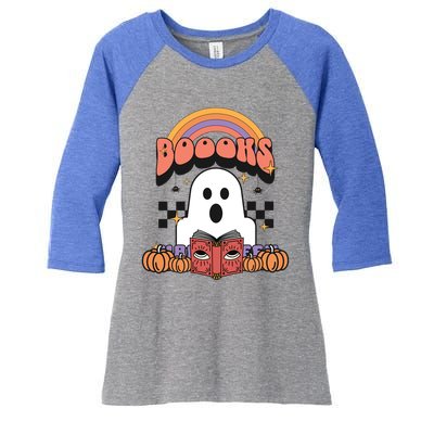 Booooks Reading Books Sarcastic Halloween Costume Boo Read Gift Women's Tri-Blend 3/4-Sleeve Raglan Shirt