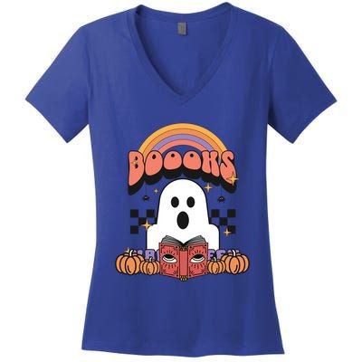 Booooks Reading Books Sarcastic Halloween Costume Boo Read Gift Women's V-Neck T-Shirt