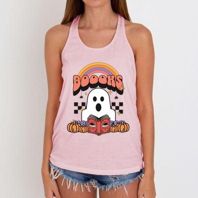 Booooks Reading Books Sarcastic Halloween Costume Boo Read Gift Women's Knotted Racerback Tank