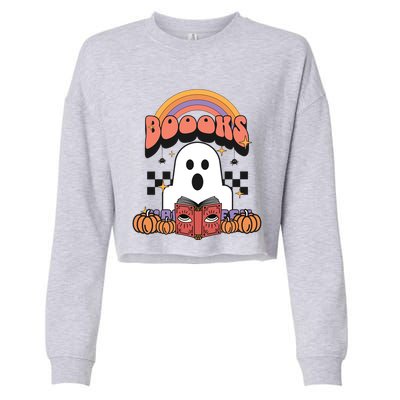 Booooks Reading Books Sarcastic Halloween Costume Boo Read Gift Cropped Pullover Crew