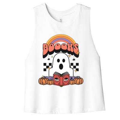 Booooks Reading Books Sarcastic Halloween Costume Boo Read Gift Women's Racerback Cropped Tank