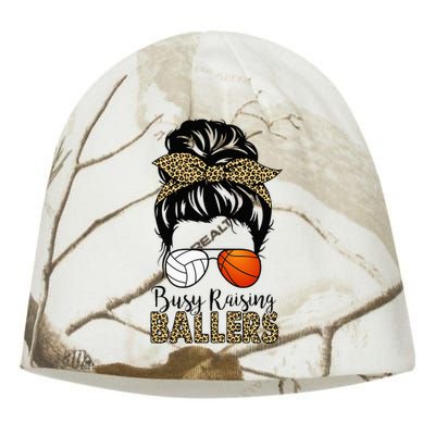 Busy Raising Ballers Basketball And Volleyball Mom Messy Bun Kati - Camo Knit Beanie