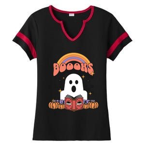 Booooks Reading Books Sarcastic Halloween Costume Boo Read Cool Gift Ladies Halftime Notch Neck Tee