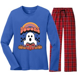 Booooks Reading Books Sarcastic Halloween Costume Boo Read Cool Gift Women's Long Sleeve Flannel Pajama Set 