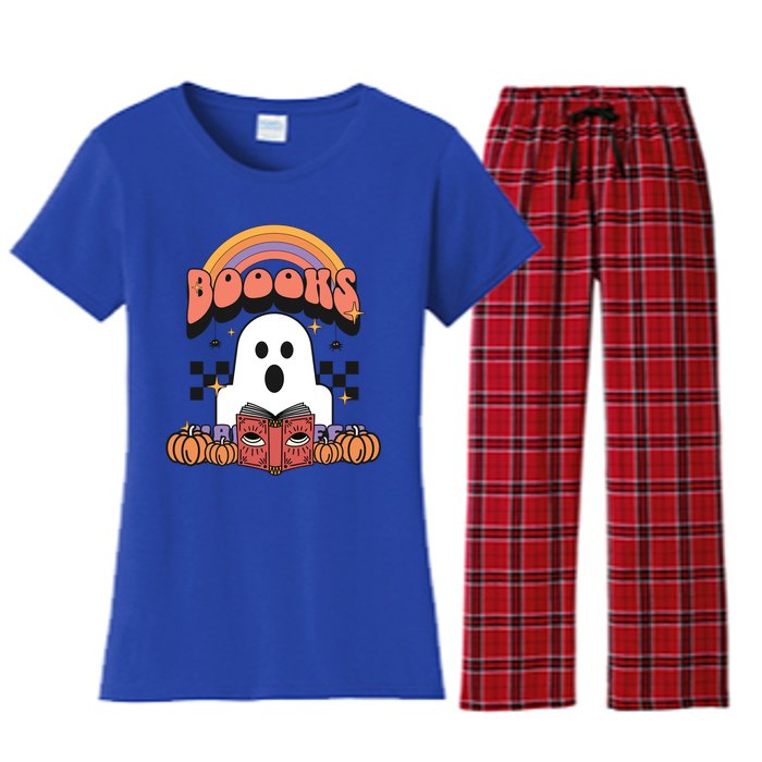 Booooks Reading Books Sarcastic Halloween Costume Boo Read Cool Gift Women's Flannel Pajama Set