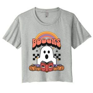 Booooks Reading Books Sarcastic Halloween Costume Boo Read Cool Gift Women's Crop Top Tee