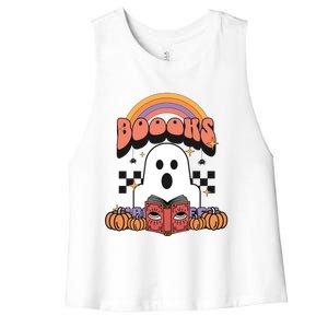 Booooks Reading Books Sarcastic Halloween Costume Boo Read Cool Gift Women's Racerback Cropped Tank