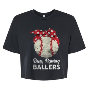 Busy Raising Ballers Mom Funny Baseball Tee Baseball Mother Bella+Canvas Jersey Crop Tee