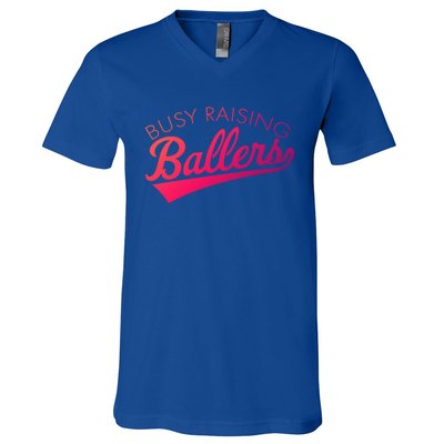 Busy Raising Ballers Baseball Mom And Parent Sports Great Gift V-Neck T-Shirt