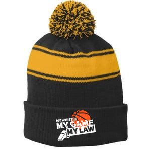 Basketball Referee - Basketballer Hoops Basketball Ref Stripe Pom Pom Beanie