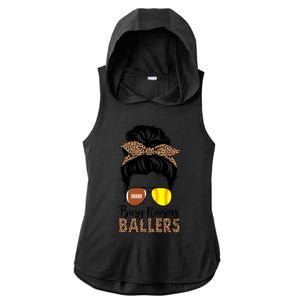 Busy Raising Ballers Softball And Football Mom Messy Bun Funny Gift Ladies PosiCharge Tri-Blend Wicking Draft Hoodie Tank