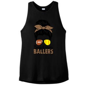 Busy Raising Ballers Softball And Football Mom Messy Bun Funny Gift Ladies PosiCharge Tri-Blend Wicking Tank