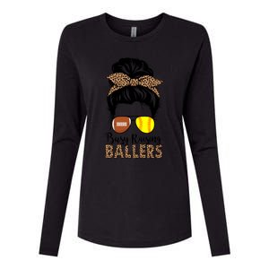 Busy Raising Ballers Softball And Football Mom Messy Bun Funny Gift Womens Cotton Relaxed Long Sleeve T-Shirt