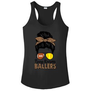 Busy Raising Ballers Softball And Football Mom Messy Bun Funny Gift Ladies PosiCharge Competitor Racerback Tank