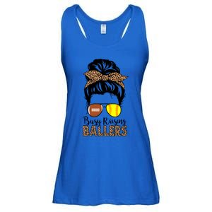 Busy Raising Ballers Softball And Football Mom Messy Bun Funny Gift Ladies Essential Flowy Tank