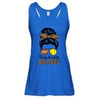 Busy Raising Ballers Softball And Football Mom Messy Bun Funny Gift Ladies Essential Flowy Tank