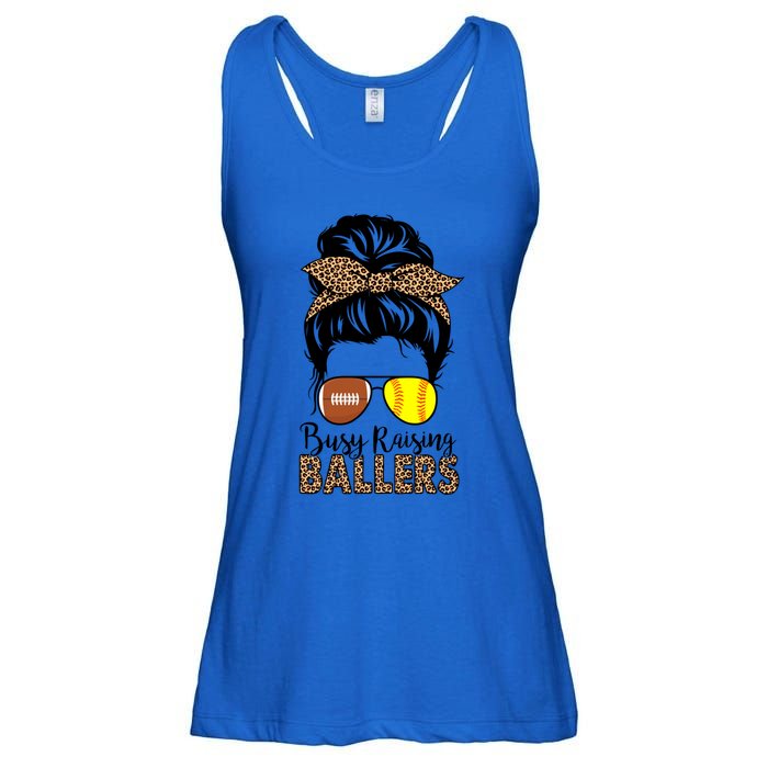 Busy Raising Ballers Softball And Football Mom Messy Bun Funny Gift Ladies Essential Flowy Tank