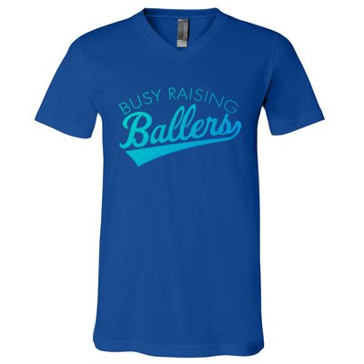 Busy Raising Ballers Baseball Mom And Parent Sports Great Gift V-Neck T-Shirt