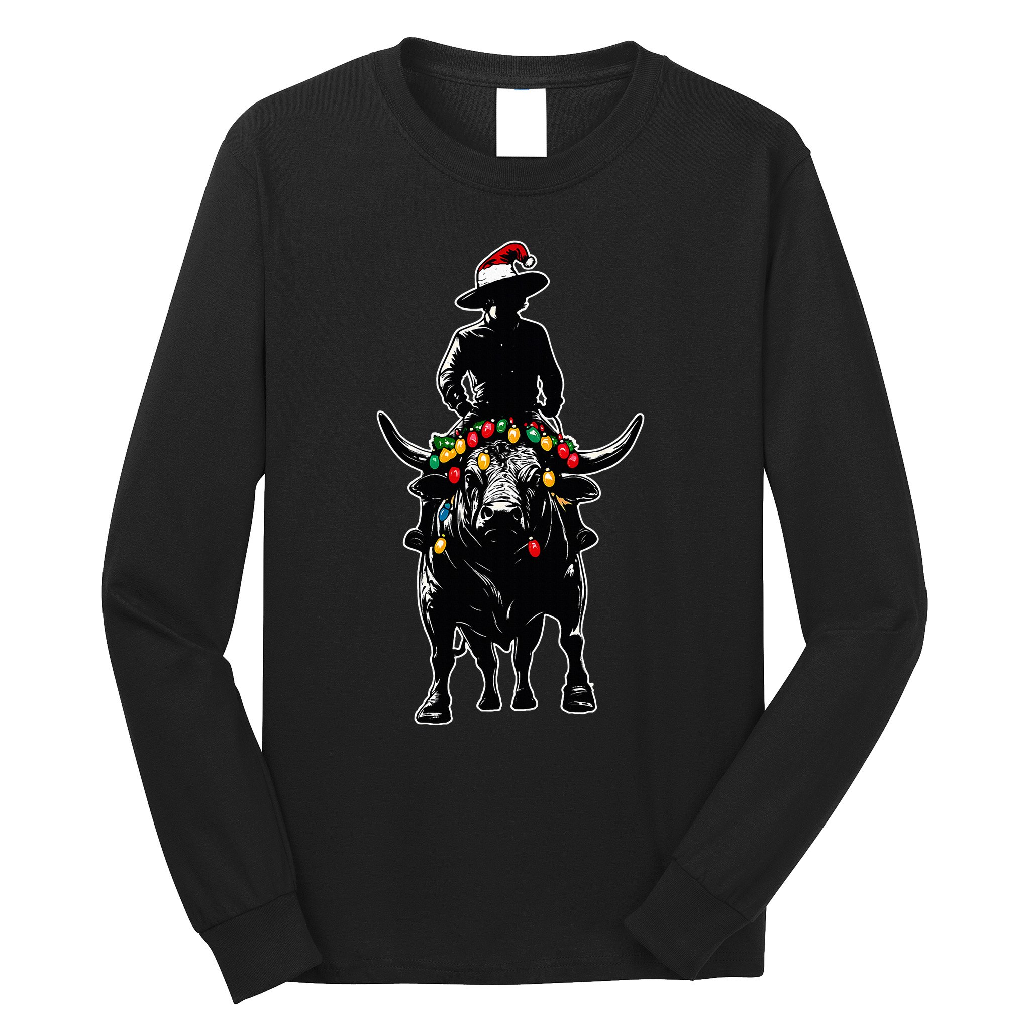Bull Rider Bull Riding Christmas Hat Xmas Long Sleeve Shirt