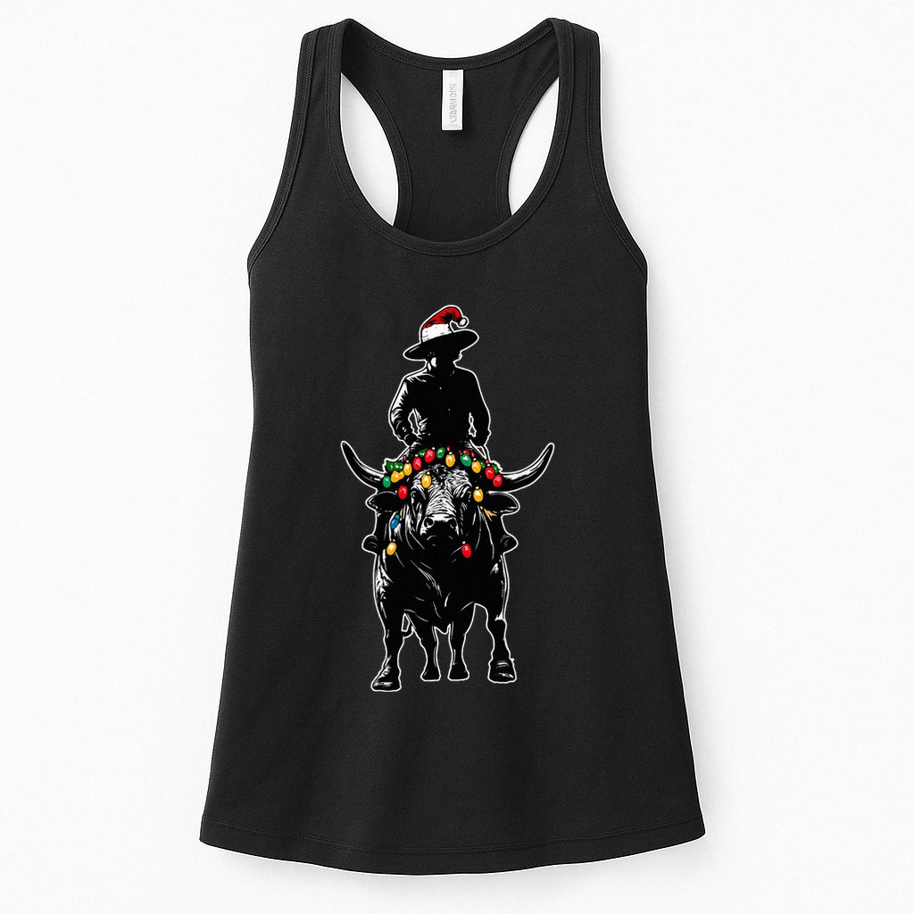 Bull Rider Bull Riding Christmas Hat Xmas Womens Tank Top