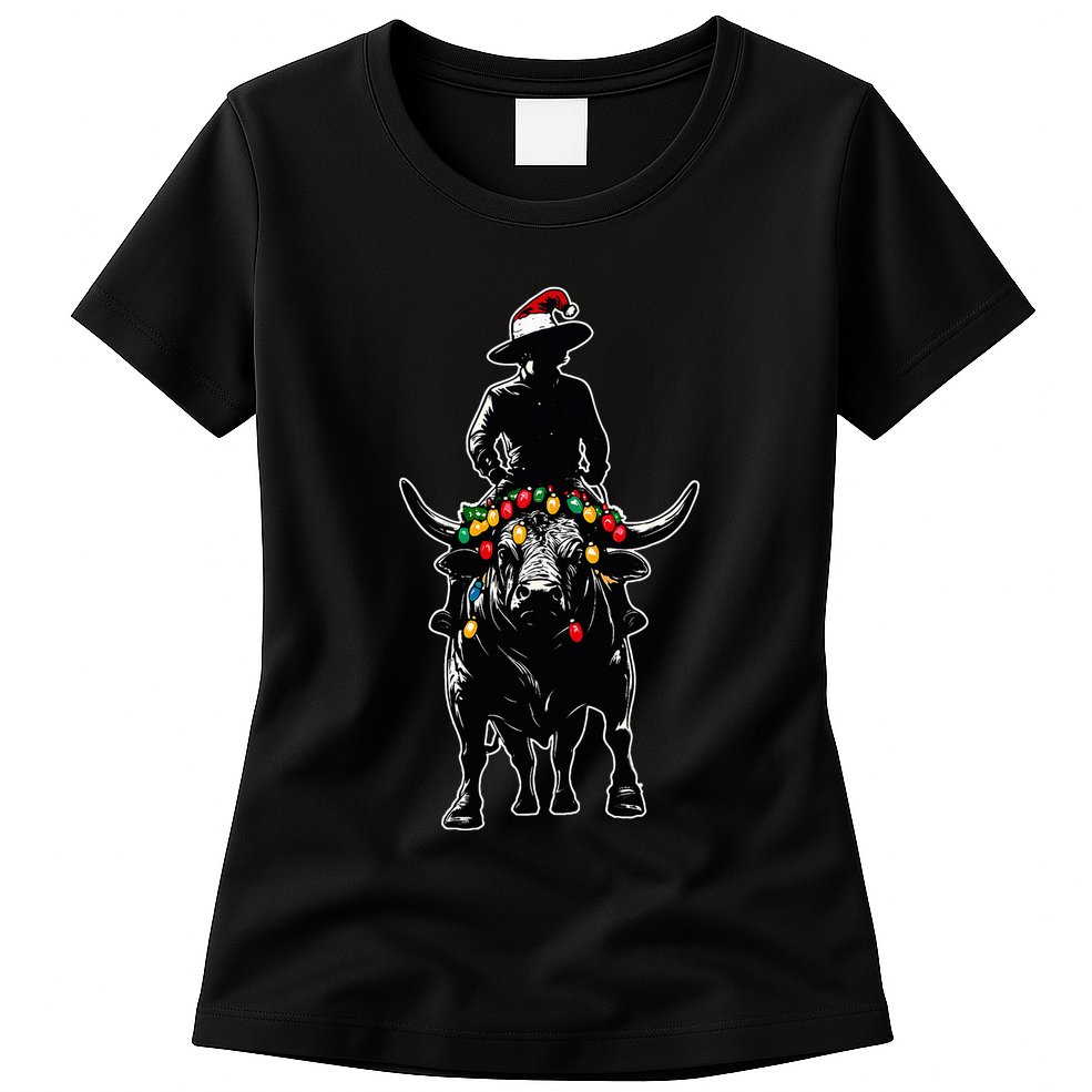 Bull Rider Bull Riding Christmas Hat Xmas Womens T-Shirt