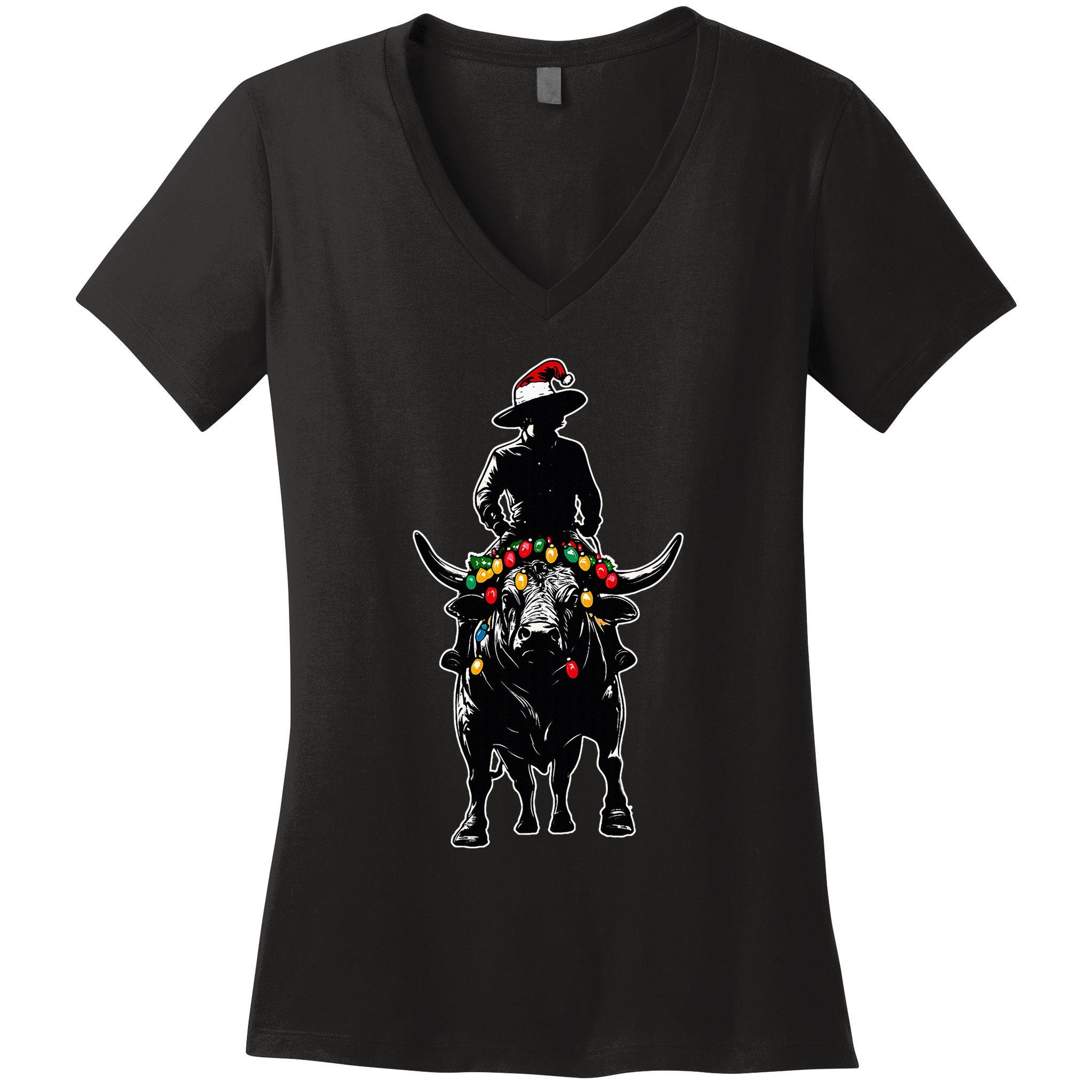 Bull Rider Bull Riding Christmas Hat Xmas Women's V-Neck T-Shirt