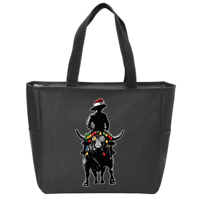 Bull Rider Bull Riding Christmas Hat Xmas Zip Tote Bag